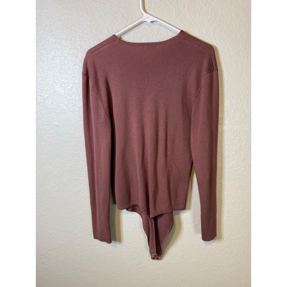 Mauve Brown Ribbed Knit Bodysuit Top - Picture 2 of 3